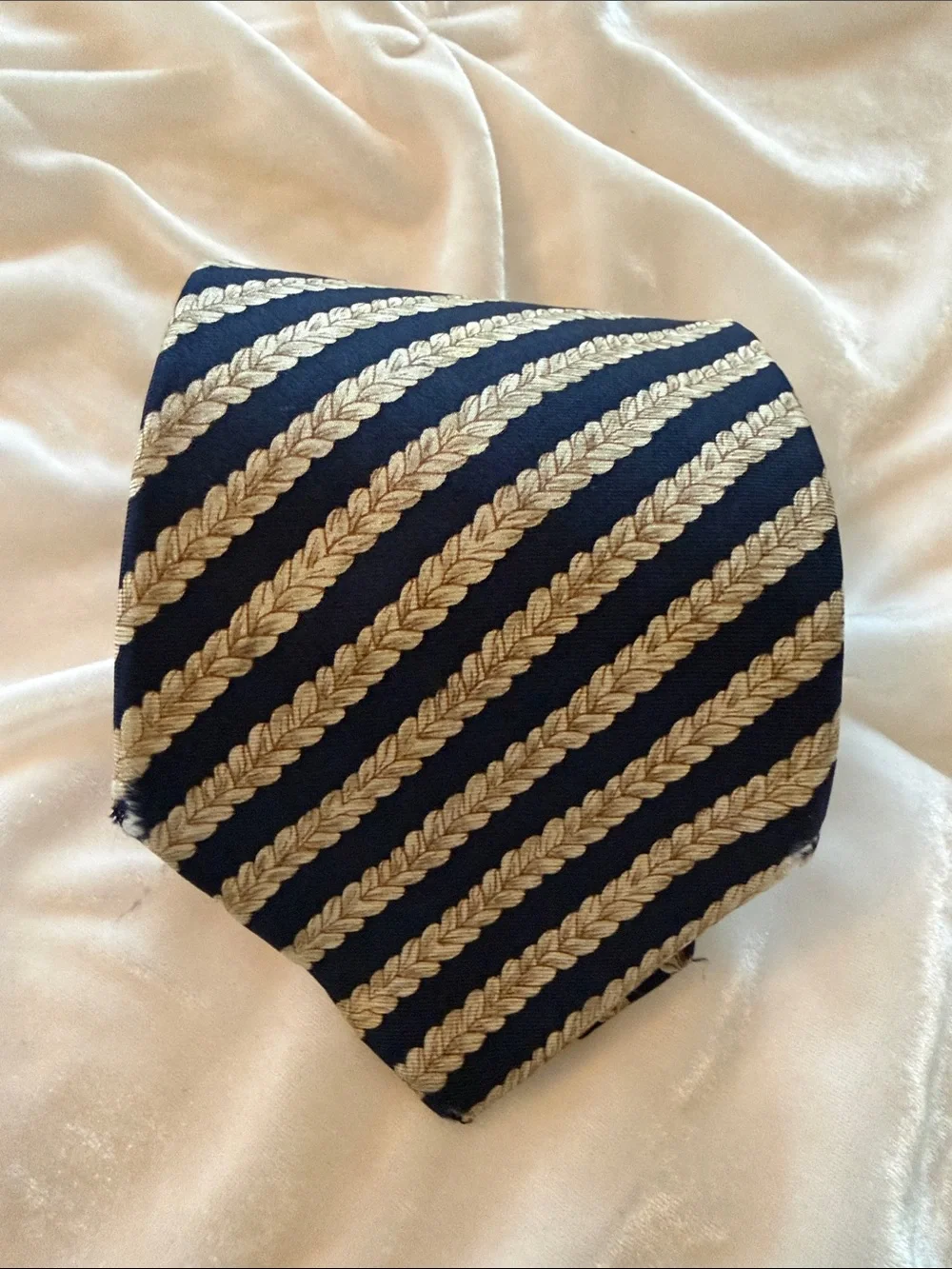 Navy Blue Braided Wheat Rope Stripe Men's Tie